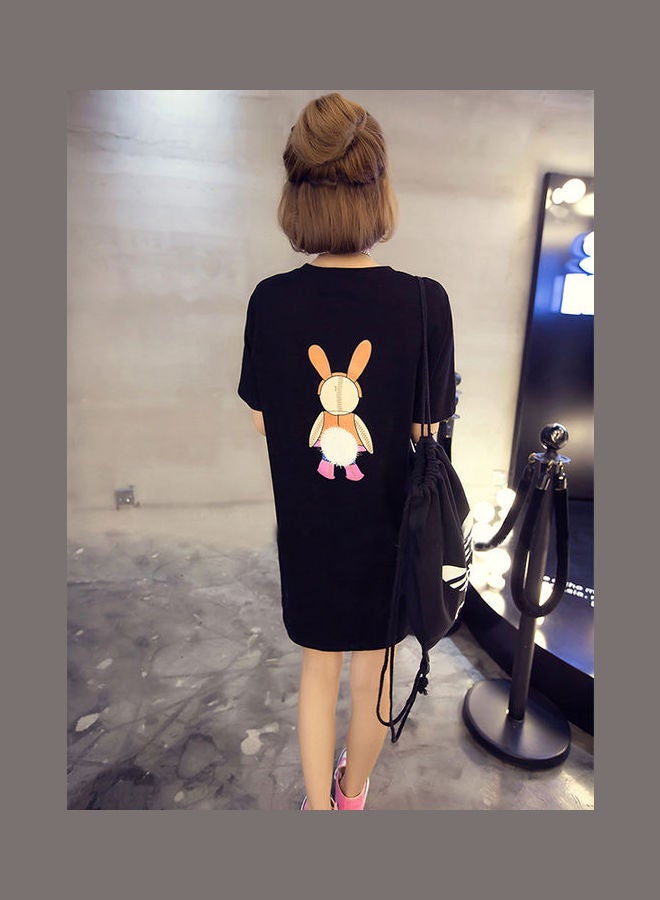 Cartoon Printed Short Sleeves Dress Black - Image 3