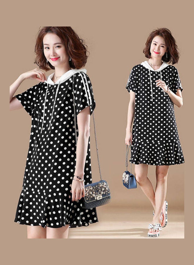 Generic Dot Printed Short Sleeves Mini Dress Black/White  - Image 1
