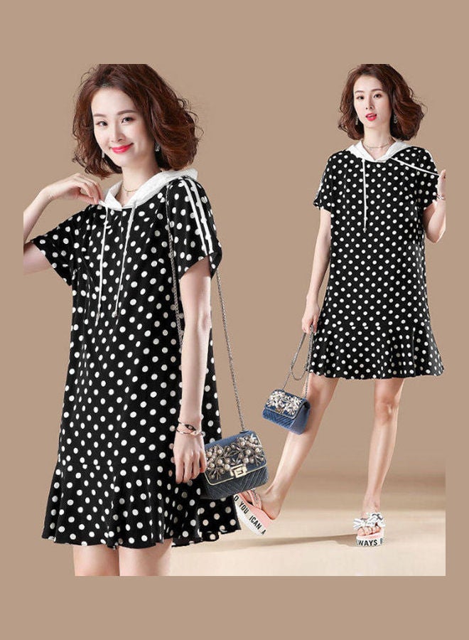 Generic Dot Printed Short Sleeves Mini Dress Black/White  - Image 3