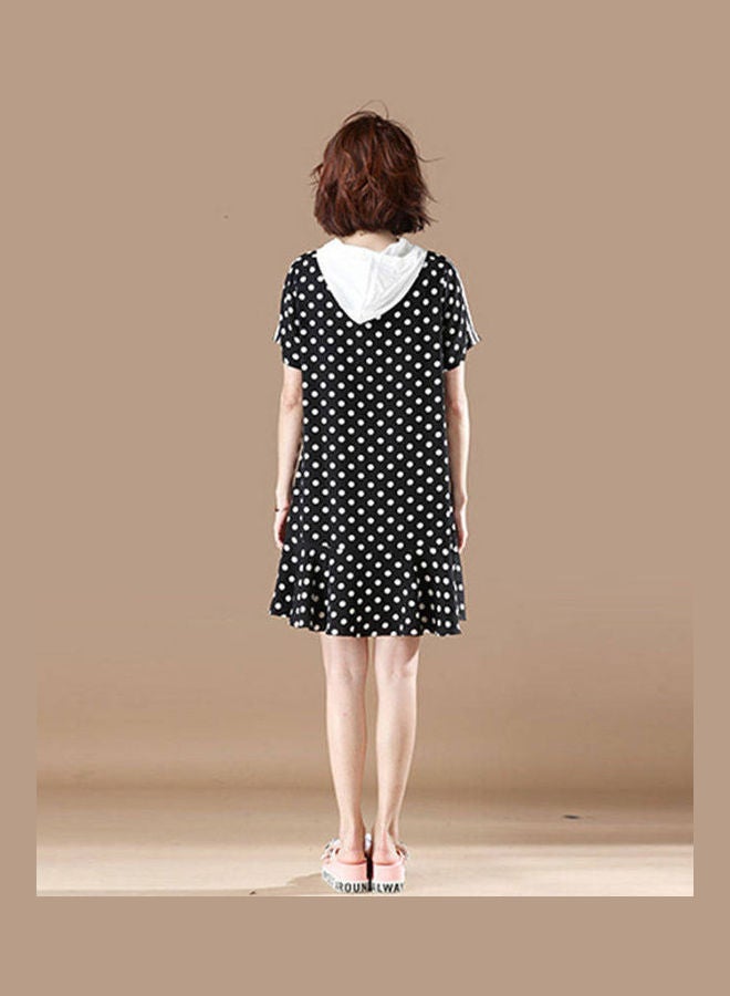 Generic Dot Printed Short Sleeves Mini Dress Black/White  - Image 4