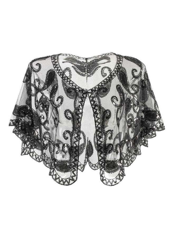 Embroidered Fringed Jacket Black/White 