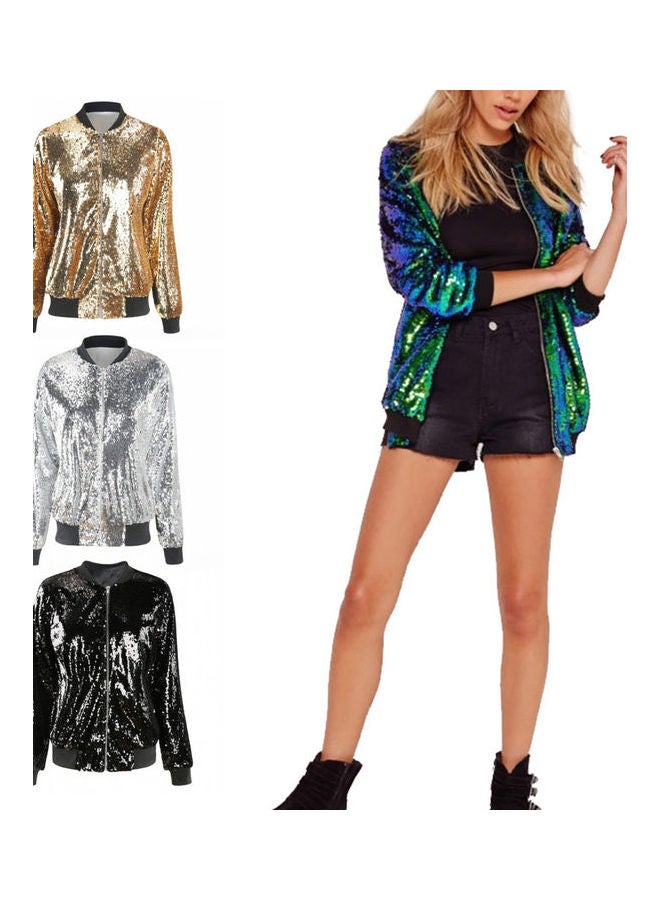 Sequins Zipper Jacket Black - Image 2