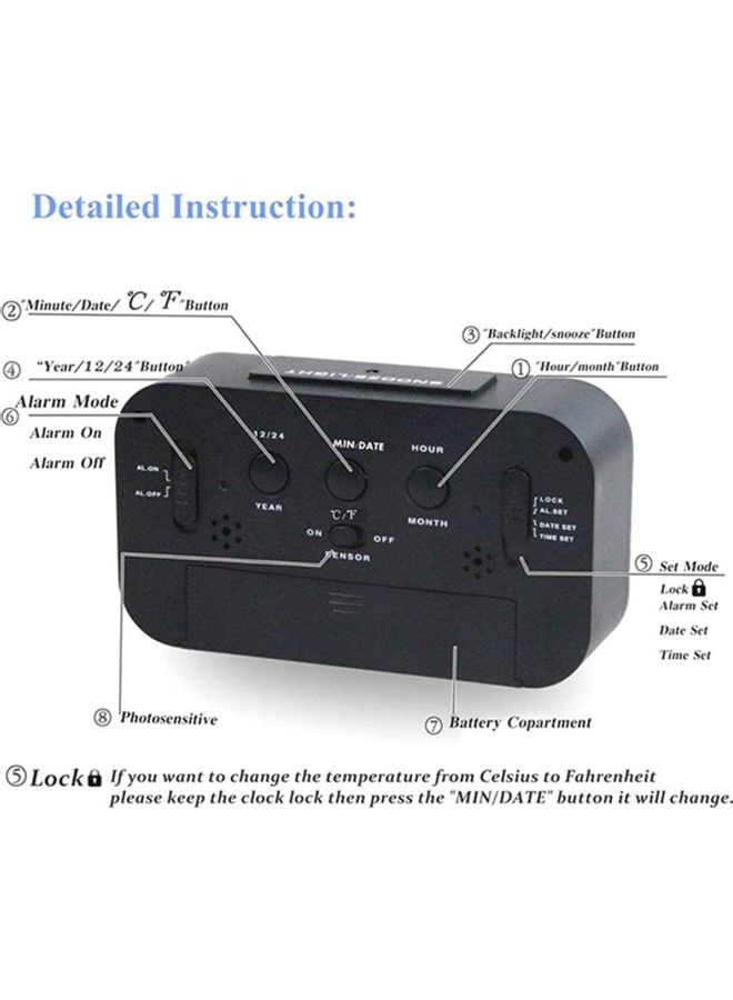 Digital Alarm Clock Black 130x72x44mm