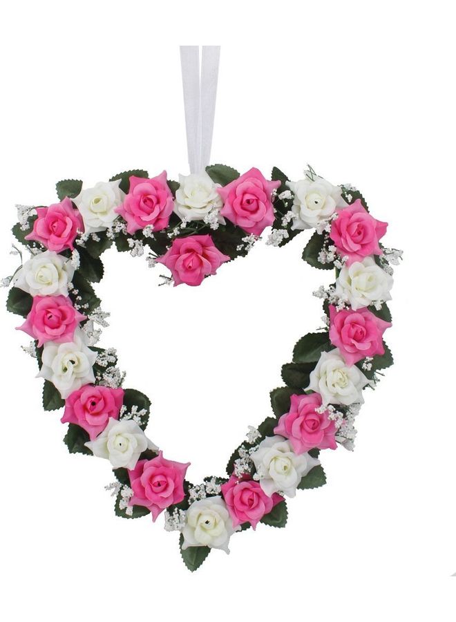 Wedding Party Rose Flower Garland with Leaves Pink/White/Green 30 x 30 x 30cm  - Image 1