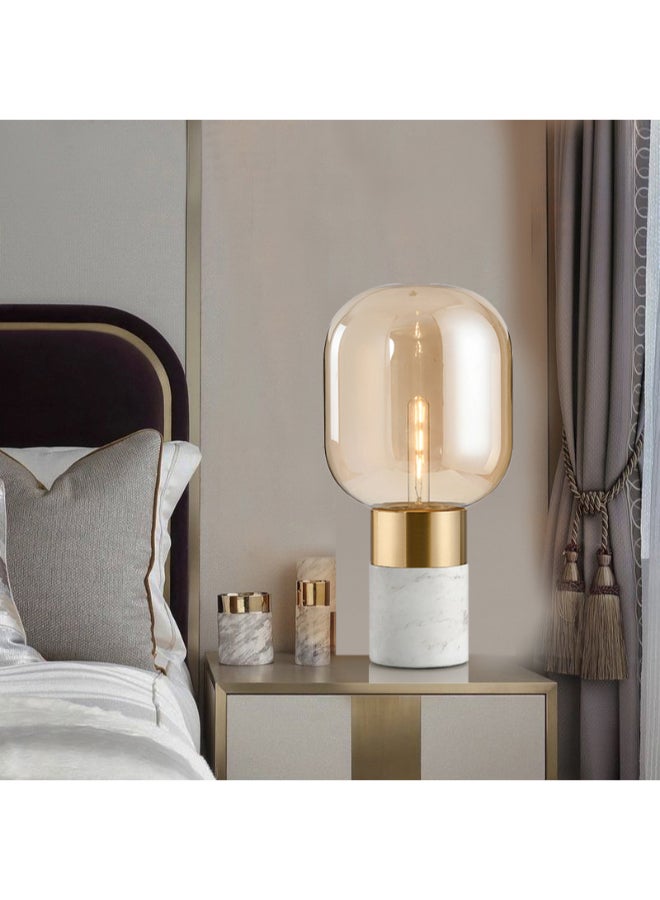 Switch Blown Glass Wireless Charger LED Table Lamp Marble Base White/Rose Gold 20 x 42cm - Image 1