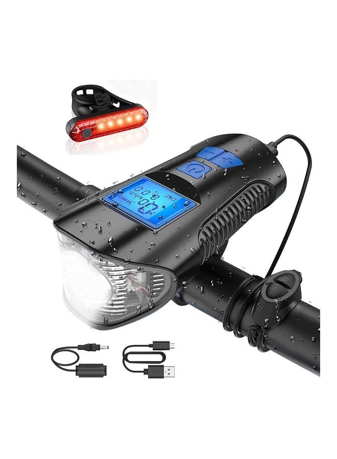 Generic - Bicycle Computer Front and Tail Bike LED Light Combo Set, Horn and Speedometer, USB Rechargeable with Long Battery Life IPX5 Waterproof, 4 Lighting Modes, Fits All Mountain & Road Bikes - Image 1