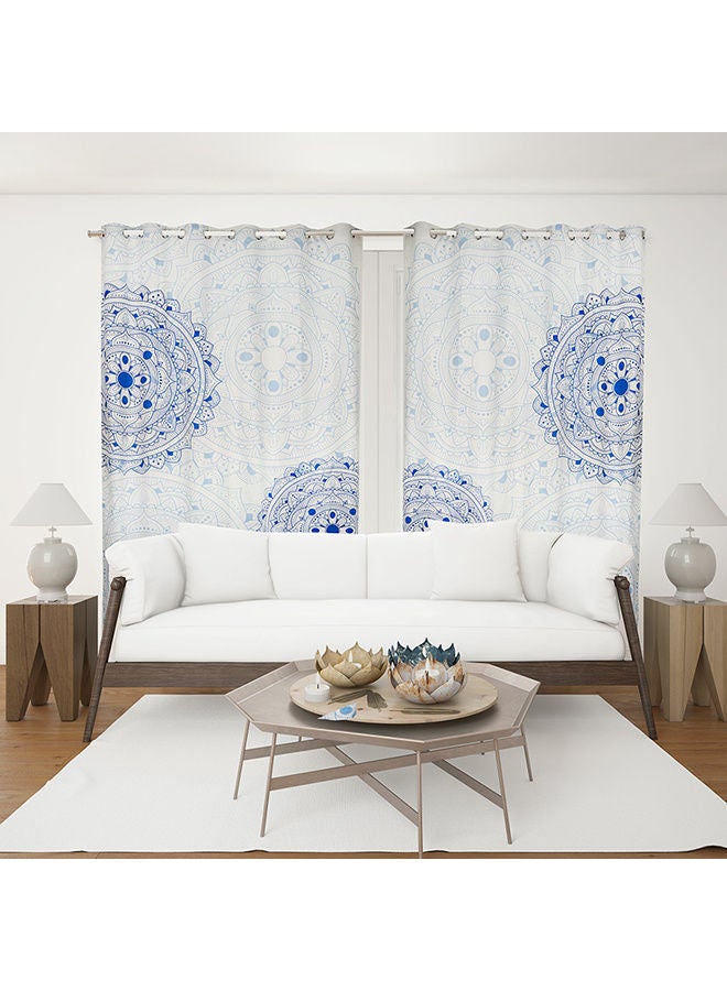 HENDI Mandlatic Velvet Decoration Window Curtain White/Blue 285x270cm - Image 1