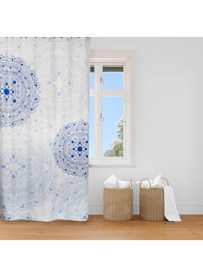 HENDI Mandlatic Velvet Decoration Window Curtain White/Blue 285x270cm - Image 2