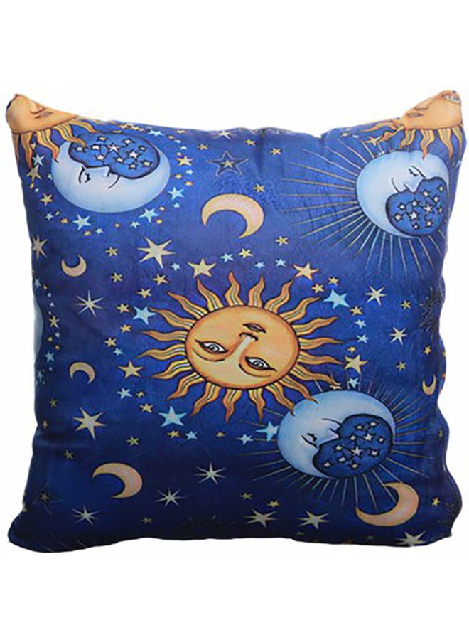 Sun And Moon Velvet Decorative Cushion Cover Blue/Multicolour 45x45cm
