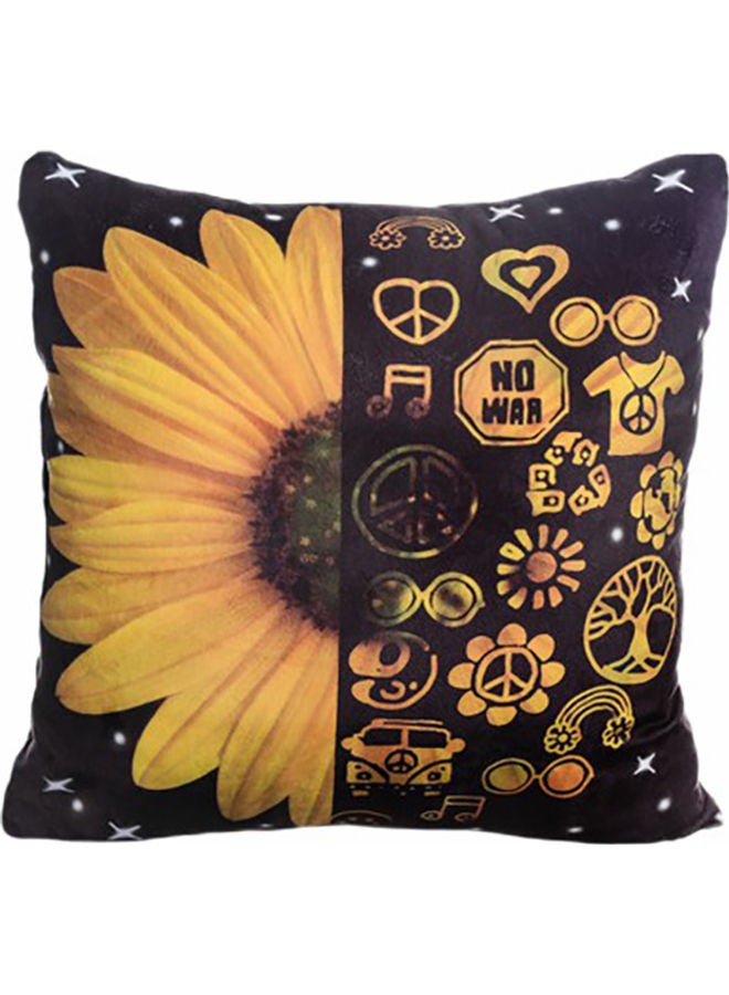 غطاء وسادة ديكور مخملي بطبعة زهرة دوار الشمس أسود/ أصفر 45x45سم
