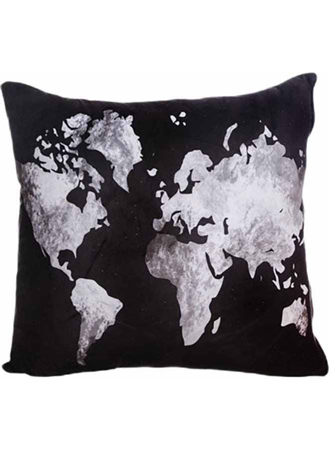 وسادة ديكور من المخمل مزينة بخريطة العالم أسود/أبيض 45x45سم