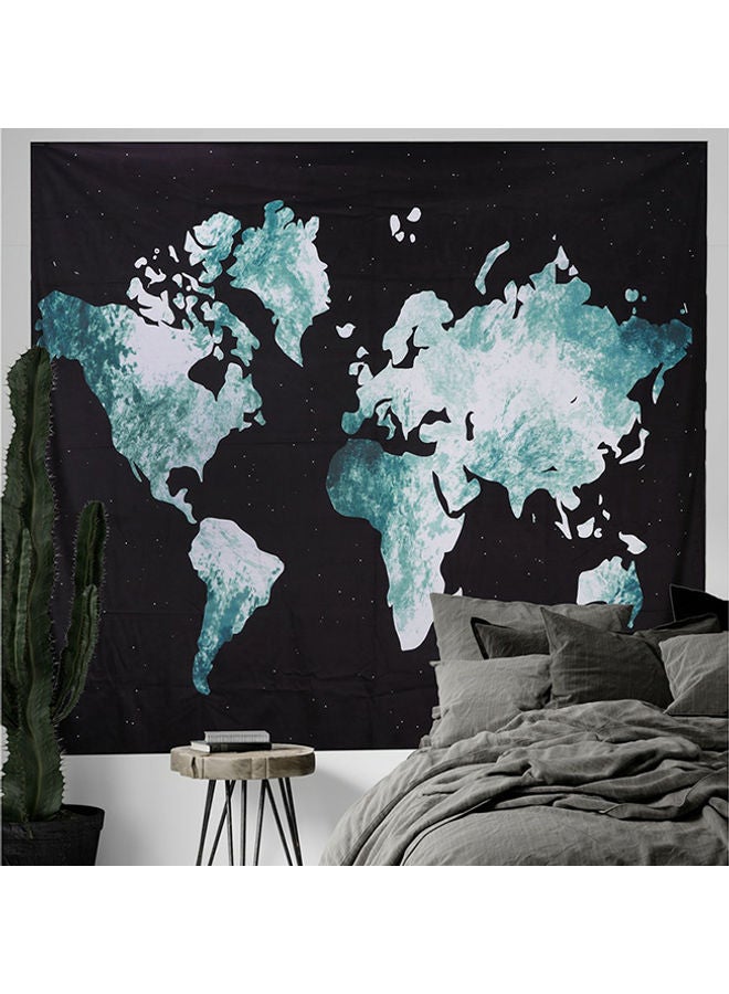 HENDI World Map Decoration Canvas Wall Art Painting Black/White/Turquoise 220x200cm - Image 1