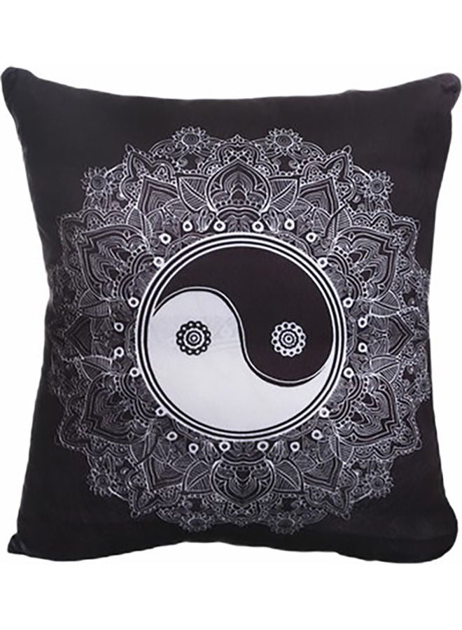 غطاء وسادة ديكور مخملي بطبعة علامة اليين واليانغ أسود/أبيض 45x45سم