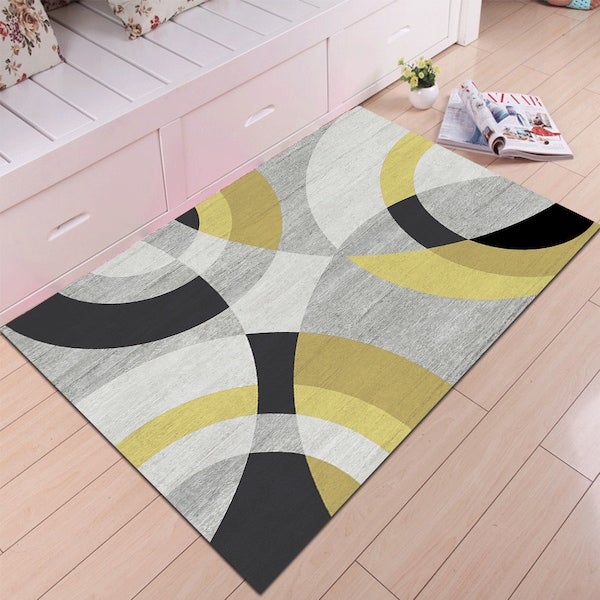 Modern Colors Patching Anti-Slip Rectangle Rug Yellow 60x90cm  - Image 3
