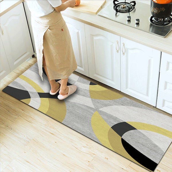 Modern Colors Patching Anti-Slip Rectangle Rug Yellow 60x90cm  - Image 4