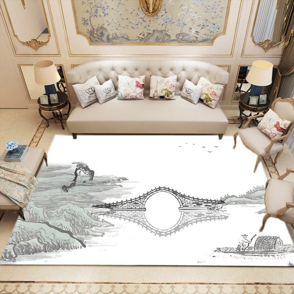 1-Piece Classic Chinese Style Simple Carpet White 40x60cm - Image 2