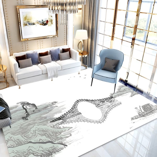 1-Piece Classic Chinese Style Simple Carpet White 40x60cm - Image 4