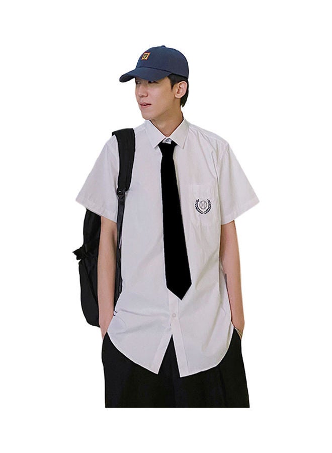 Men's Short Sleeve Shirt With Tie White - Image 1