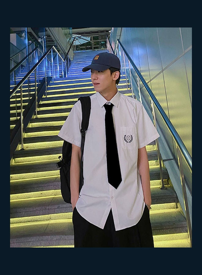 Men's Short Sleeve Shirt With Tie White - Image 2