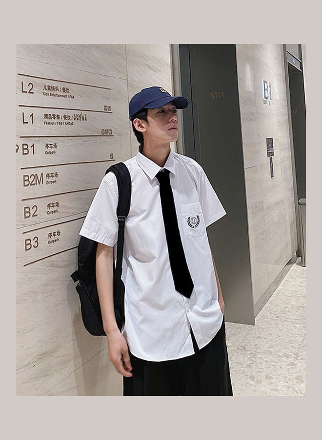 Men's Short Sleeve Shirt With Tie White - Image 3