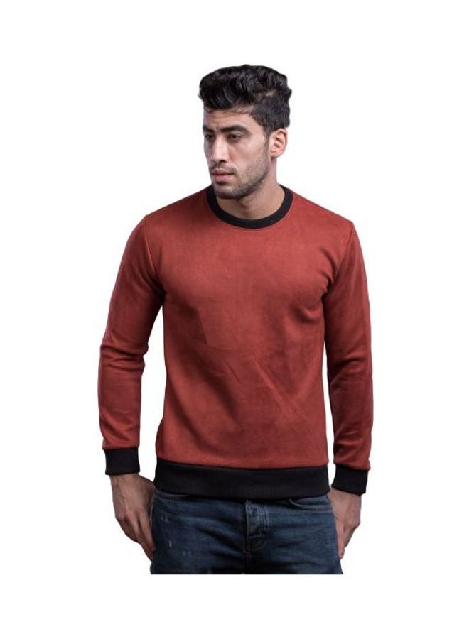 Casual Plain Round Neck Long Sleeve Sweatshirt Red - Image 1