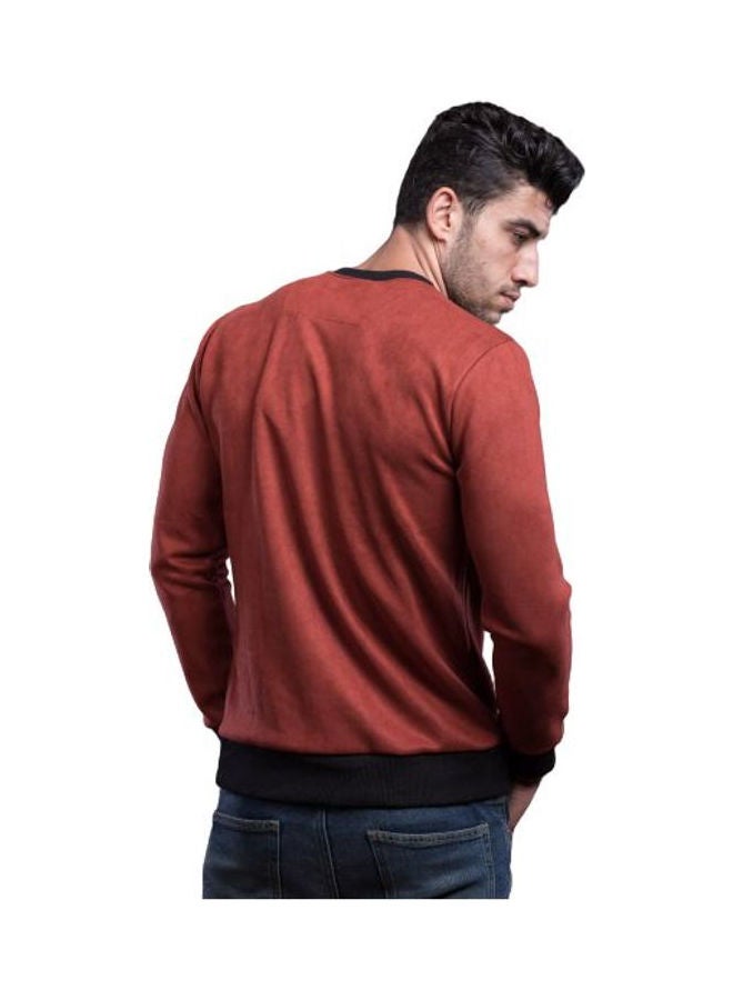 Casual Plain Round Neck Long Sleeve Sweatshirt Red - Image 2