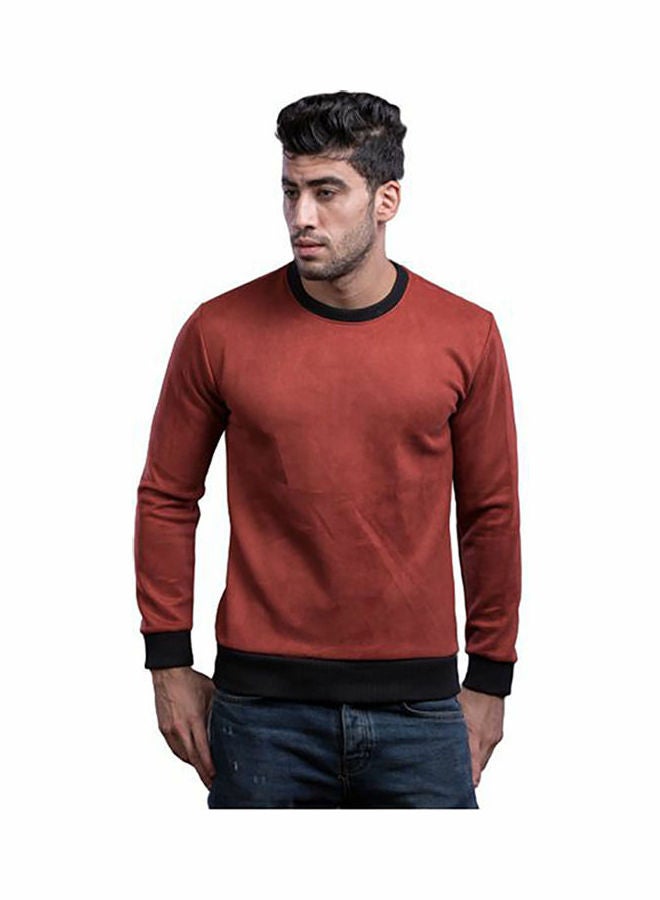 Casual Plain Round Neck Long Sleeve Sweatshirt Red - Image 3