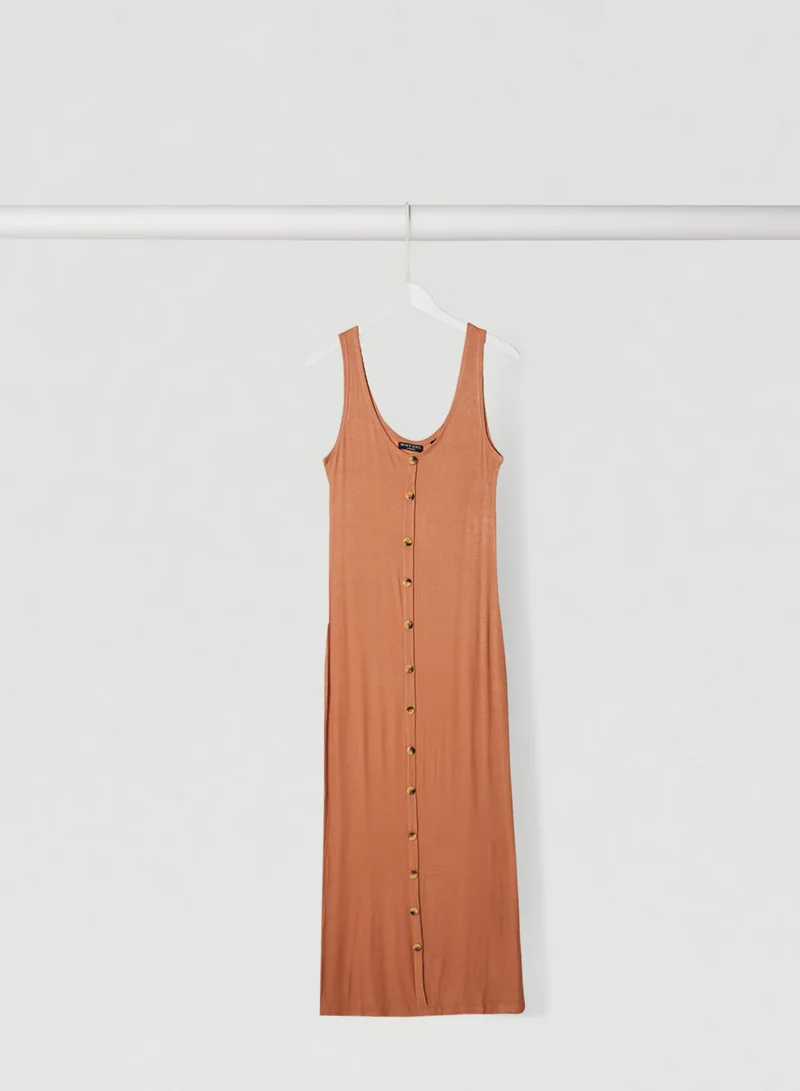 BRAVE SOUL Solid Sleeveless Dress Camel