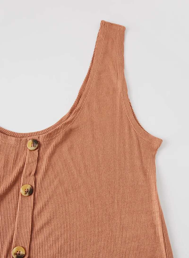 BRAVE SOUL Solid Sleeveless Dress Camel