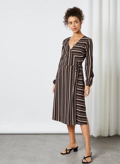 Striped Wrap Dress Black Stripe