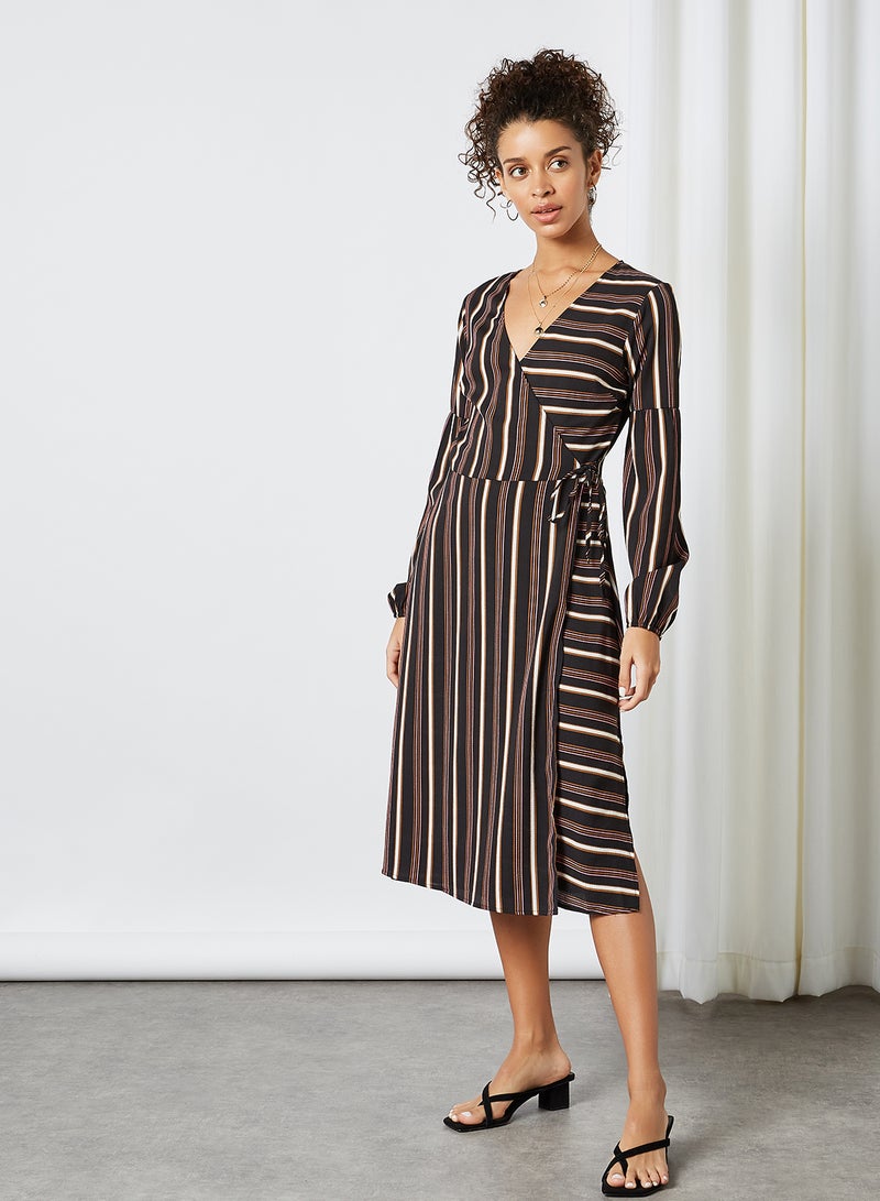 BRAVE SOUL - Striped Wrap Dress Black Stripe - Image 1