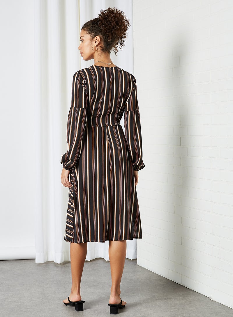 BRAVE SOUL - Striped Wrap Dress Black Stripe - Image 1