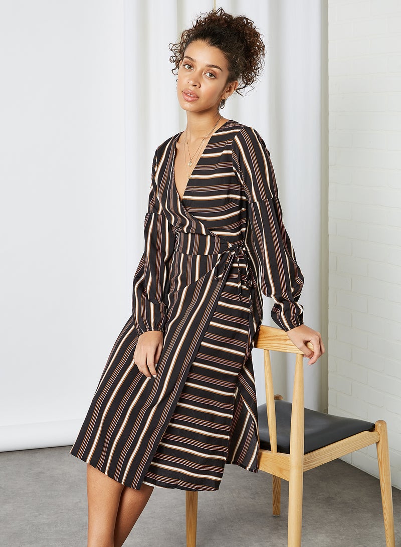 BRAVE SOUL - Striped Wrap Dress Black Stripe - Image 1