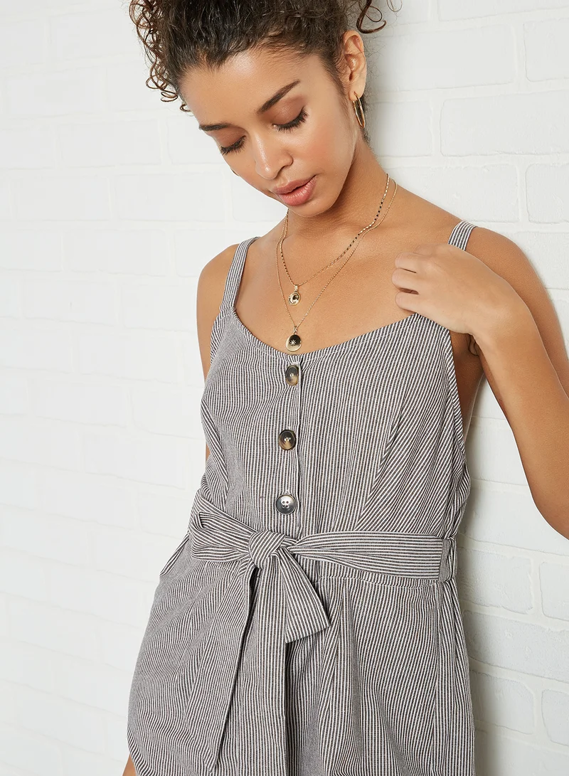 BRAVE SOUL Pinstripe Belted Mini Dress Grey