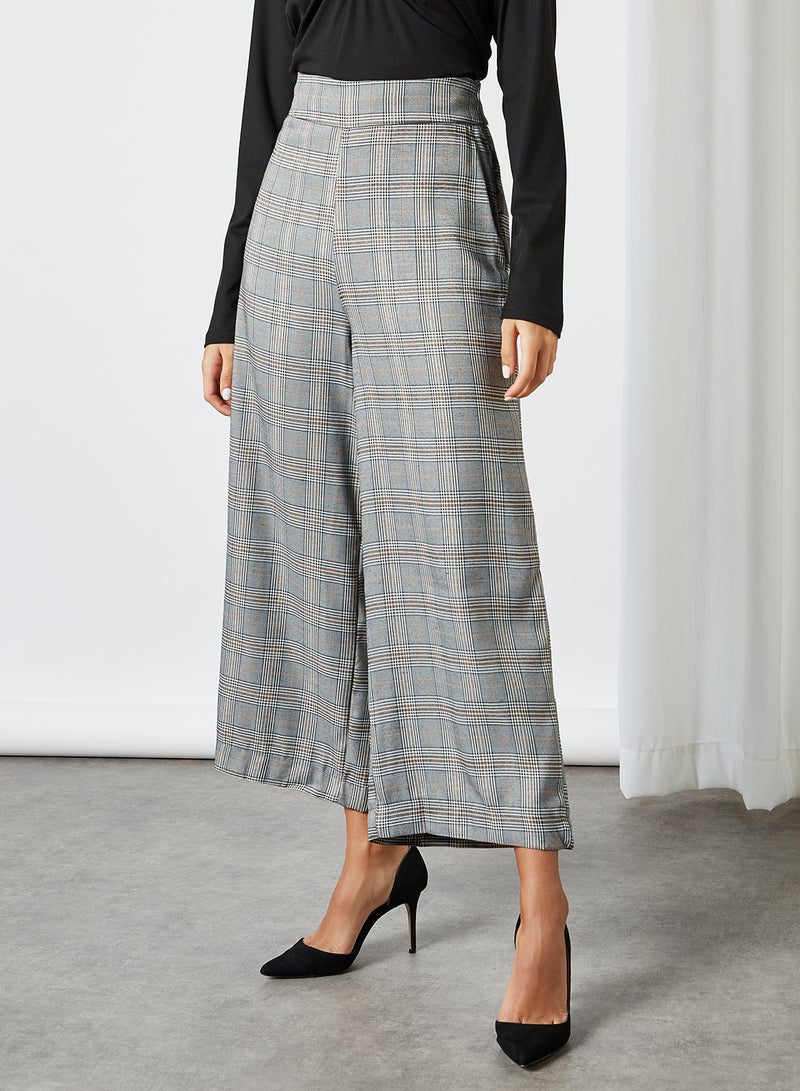 BRAVE SOUL Checkered Wide Leg Culottes Grey Check  - Image 1