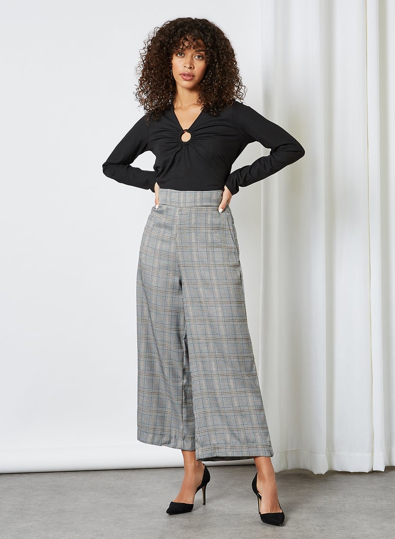 BRAVE SOUL Checkered Wide Leg Culottes Grey Check  - Image 2