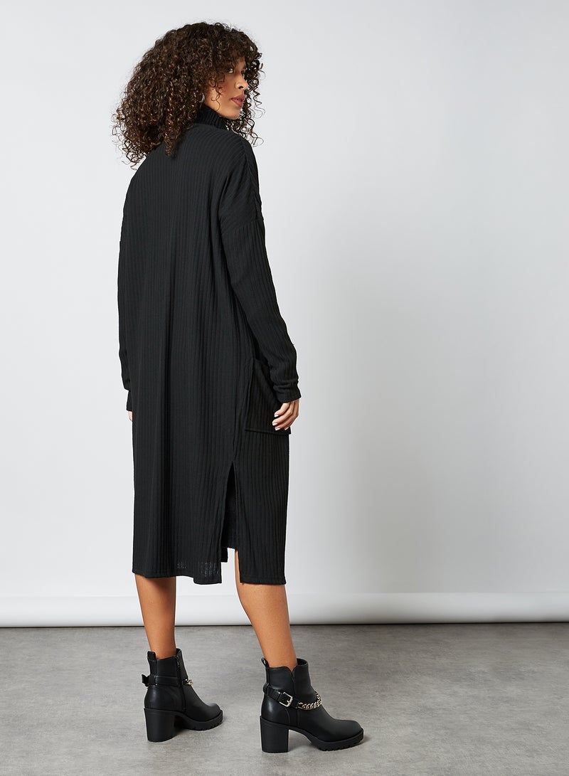 BRAVE SOUL - Ribbed Longline Cardigan Black - Image 1
