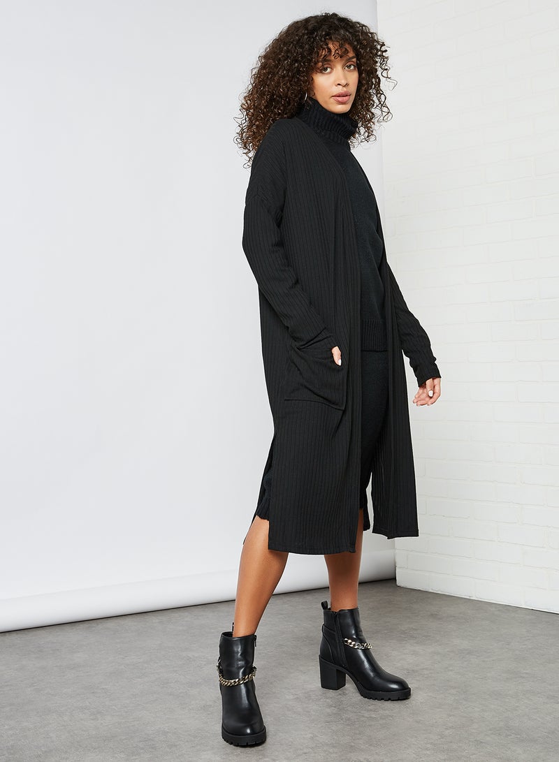 BRAVE SOUL - Ribbed Longline Cardigan Black - Image 1