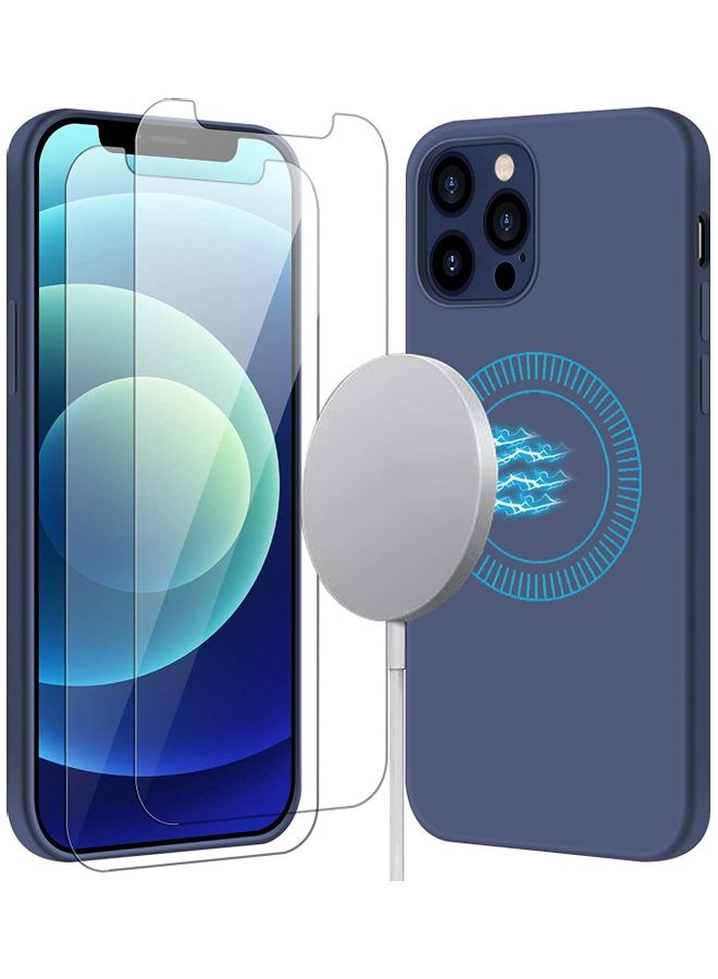 روك بو لاصقة حماية للشاشة وغطاء من السيليكون يدعم تقنية ماجسيف لهاتف آيفون 12 برو أزرق كحلي - Image 1