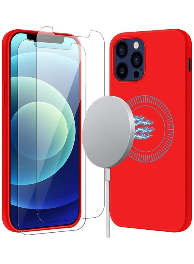 روك بو غطاء حماية مع لاصقة حماية للشاشة من الزجاج المقوى لهاتف آيفون 12 برو، يدغم تقنية ماجسيف أحمر - Image 1