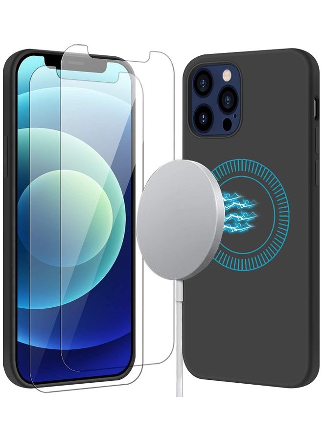 روك بو غطاء حماية واقٍ ولاصقة حماية للشاشة من زجاج مقوى لهاتف آيفون 12 برو ماكس وتدعم تقنية ماجسيف أسود - Image 1