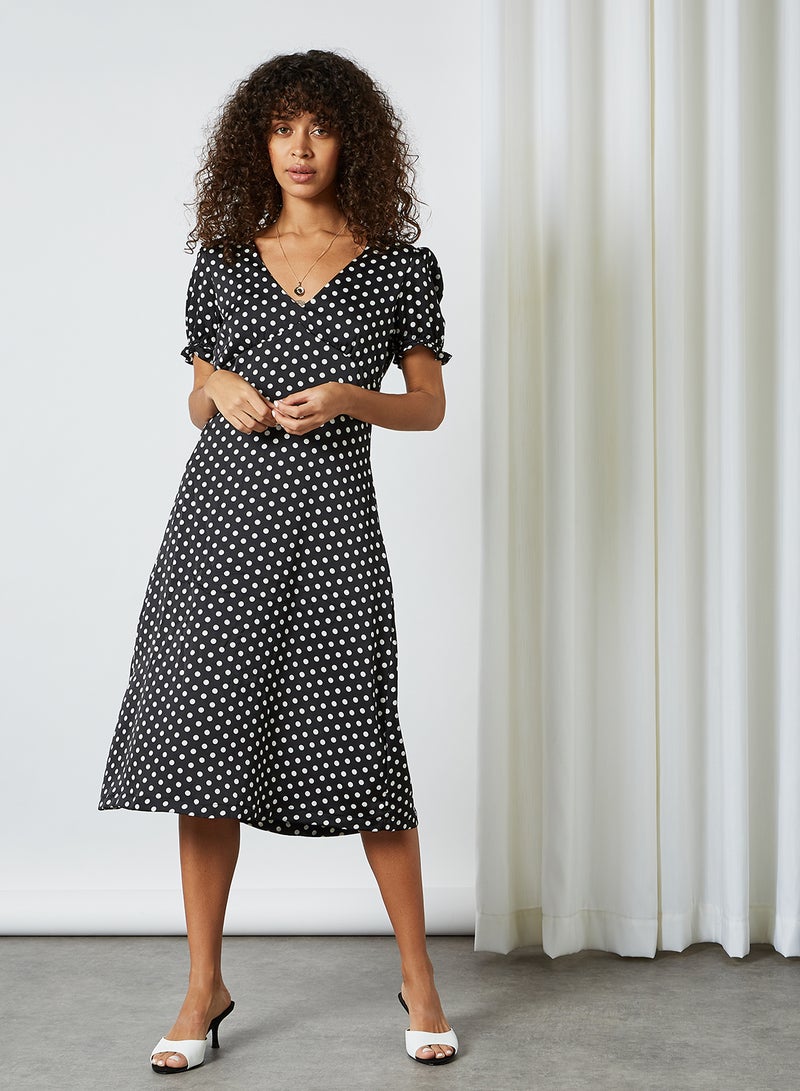 BRAVE SOUL Polka Dot Midi Dress Black / White Spot  - Image 1