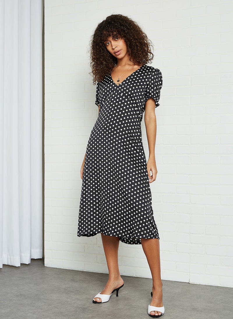 BRAVE SOUL Polka Dot Midi Dress Black / White Spot  - Image 3