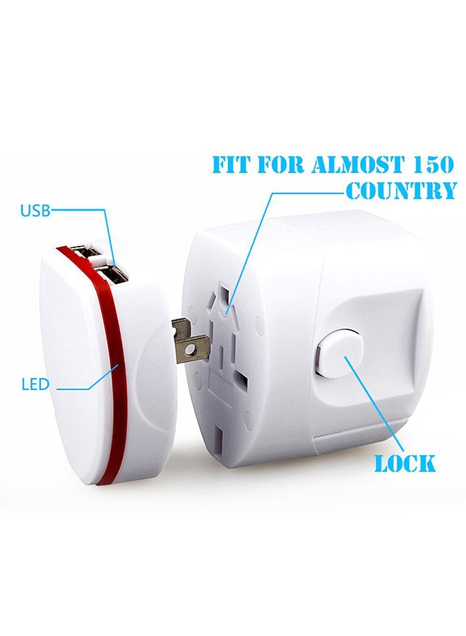 Toshionics Universal All-In-One Travel Power Plug Adapter With Dual USB Charging Port White  - Image 2