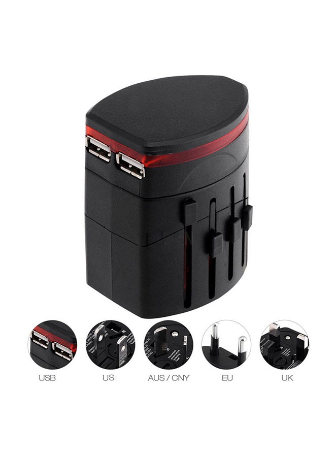 Toshionics Universal All-In-One Travel Power Plug Adapter With Dual USB Charging Port Black - Image 1