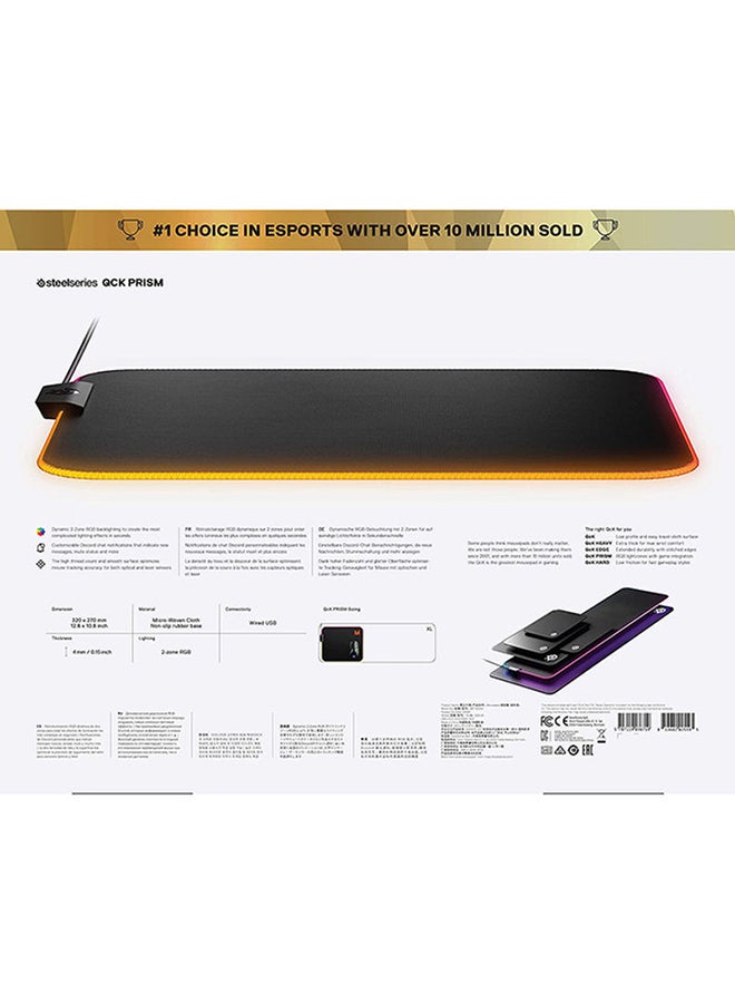 steelseries - SteelSeries QcK Prism Cloth Gaming Mouse Pad - 2-zone RGB Illumination - Real-time Event Lighting - Optimized For Gaming Sensors - Size M (320 x 270 x 2mm) - Black + RGB - Image 1