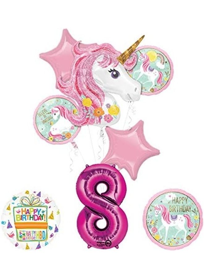 8-Piece 8th Birthday Balloon Bouquet Decorations