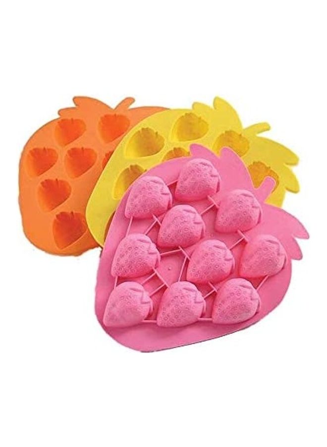 3-Piece Strawberry Shape Ice Cube Mold Silicone Tray 5.98inch