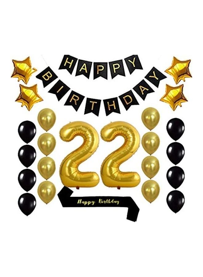 Gold 22-Piece 22nd Birthday Balloon Set