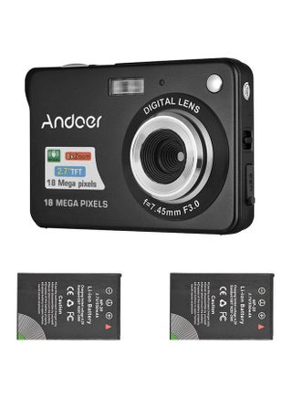 كاميرا رقمية بدقة 18 ميجابكسل للتصوير الفوتوغرافي ودقة 720 بكسل لتصوير الفيديو مزودة بشاشة LCD مقاس 2.7 بوصة تأتي مع بطاريتين - v1609932605/N41521486A_1